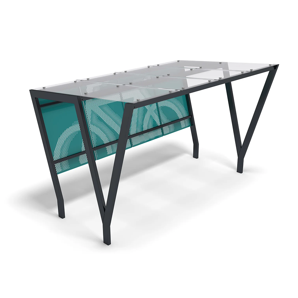 H-line-fietsenstalling-fietsoverkapping-stalen-achterwand-glas-dak-950 fietsenstalling-fietsoverkapping H-Line stalen achterwand glazen dak.